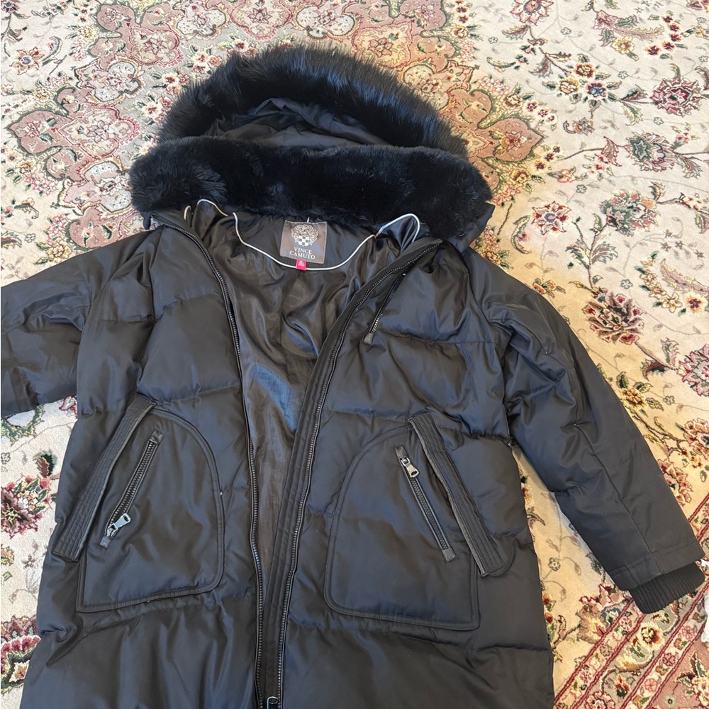 VInce Camuto Plus Black Puffer Jacket with Faux Fur Hood host pick - Picture 3 of 13